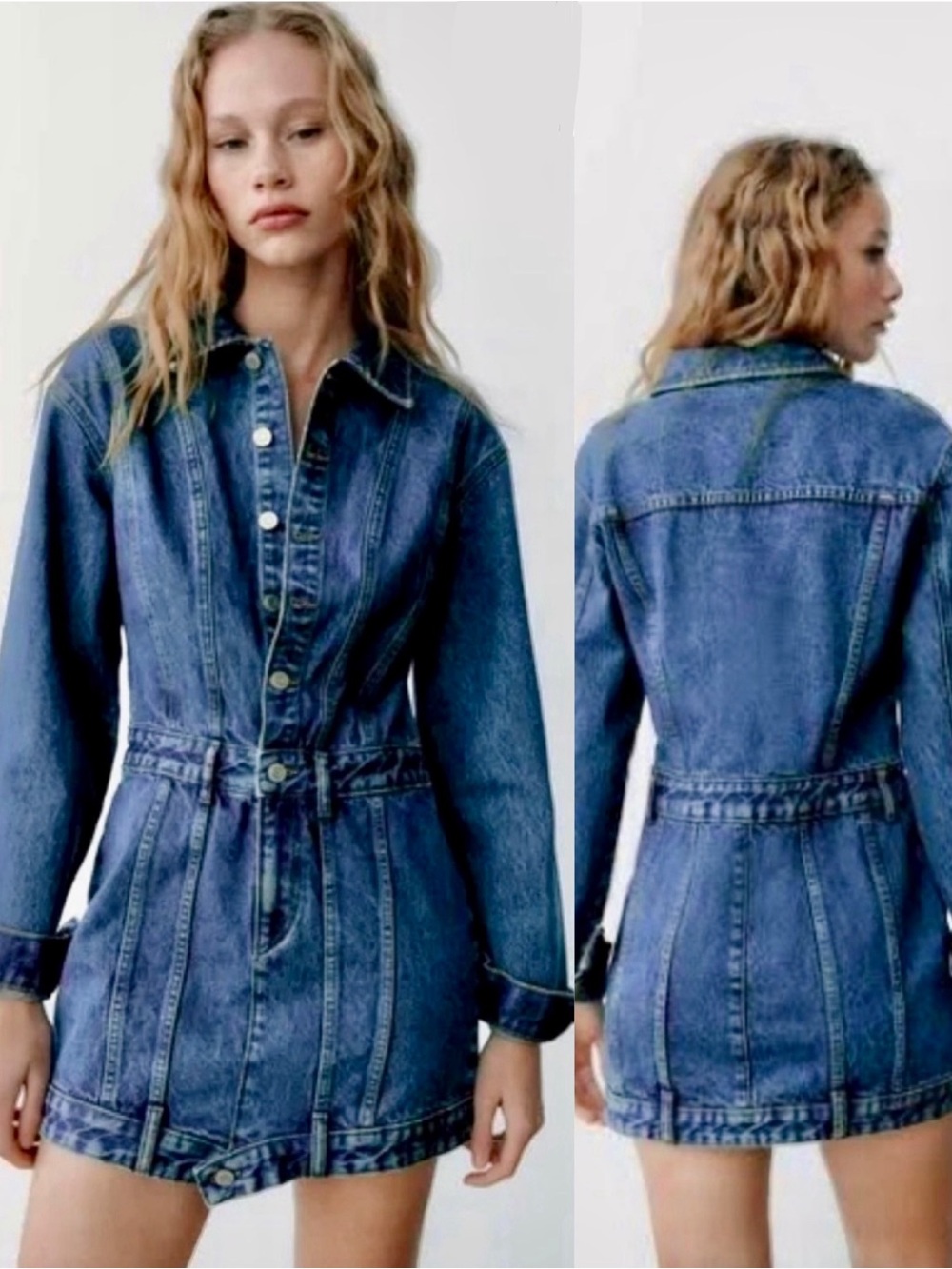 NWT Zara Lapel Collar Denim Dress